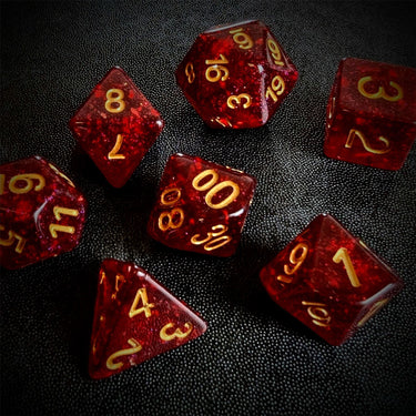Glitter in Red Resin - 7pcs RPG Full Dice Set